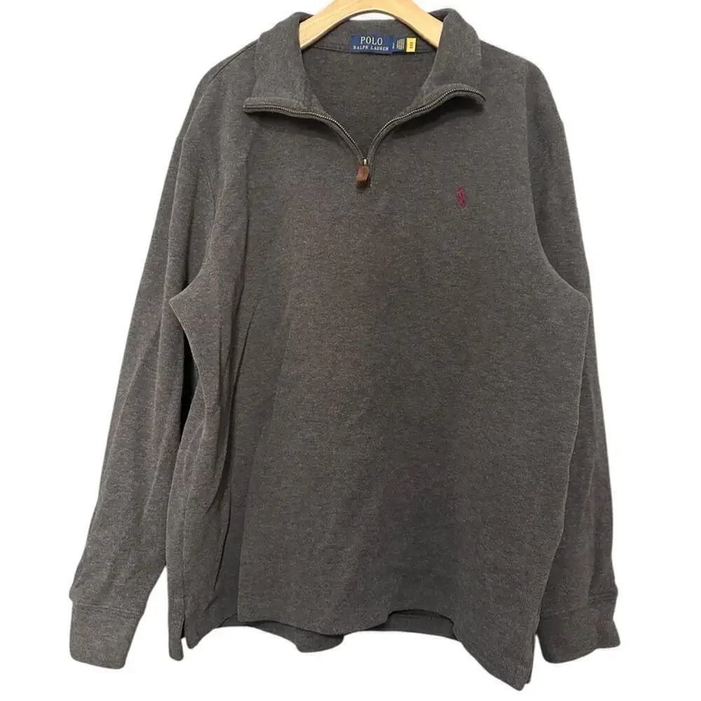 Polo Ralph Lauren Men’s Size L Dark Gray Cotton 1/4 Zip Estate Rib Sweater
